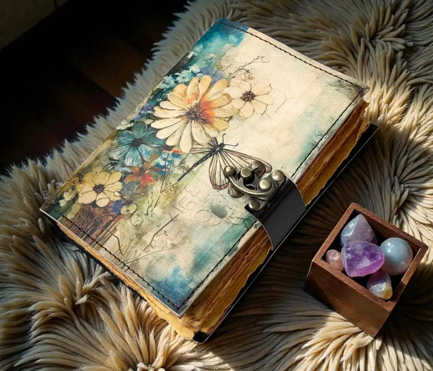 Celestial Floral Leather Journal | Handmade