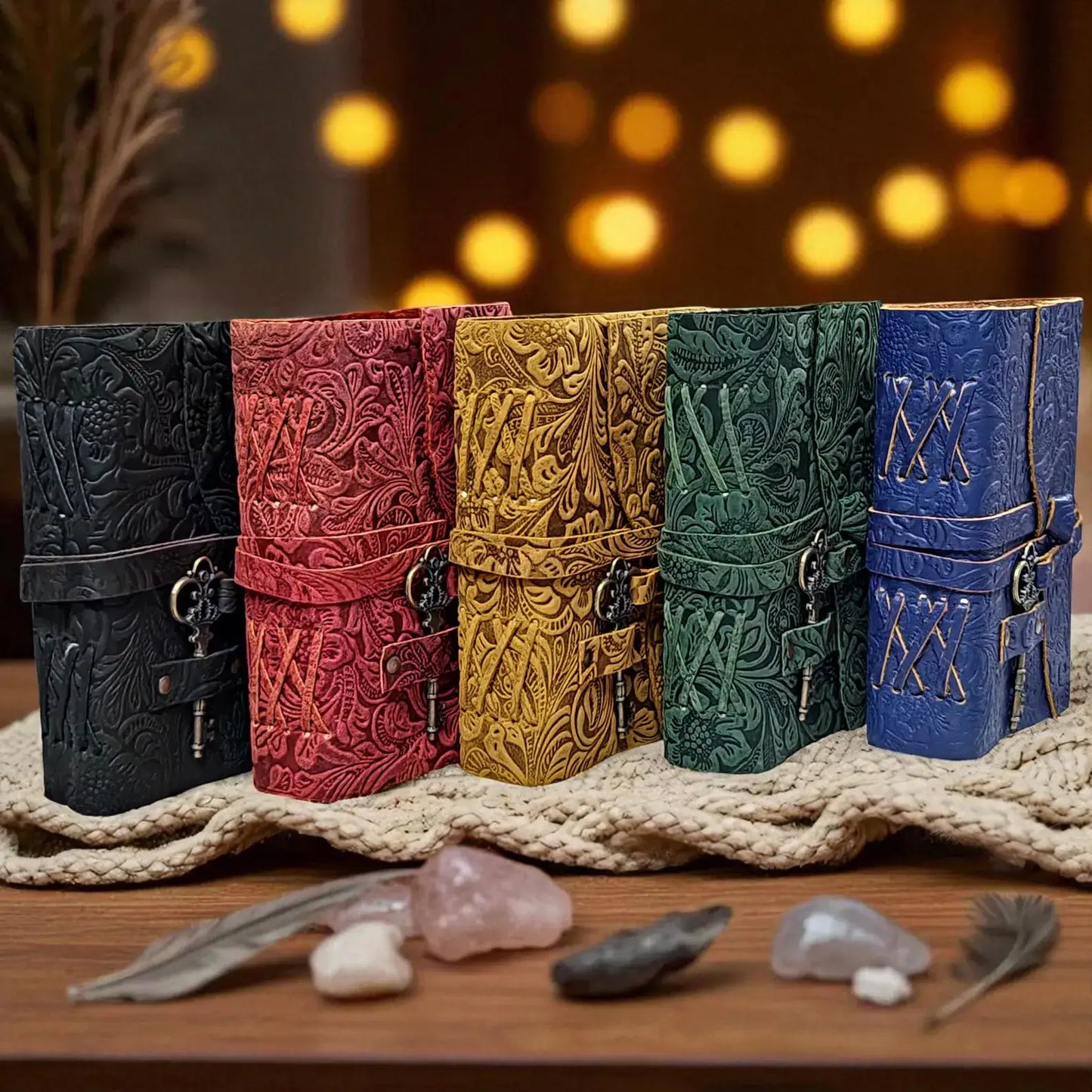 Embossed Leather Journal with Key | Deckle Edge Travel Book