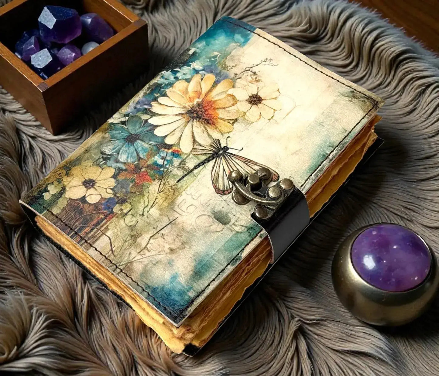 Celestial Floral Leather Journal | Handmade