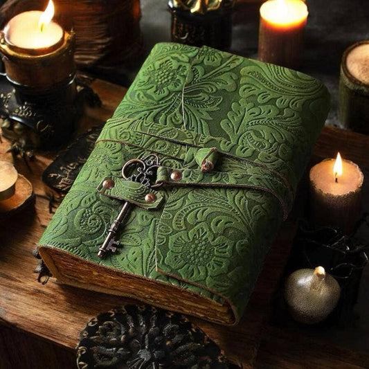 Green Floral journal Leather - Handmade Leather Bound