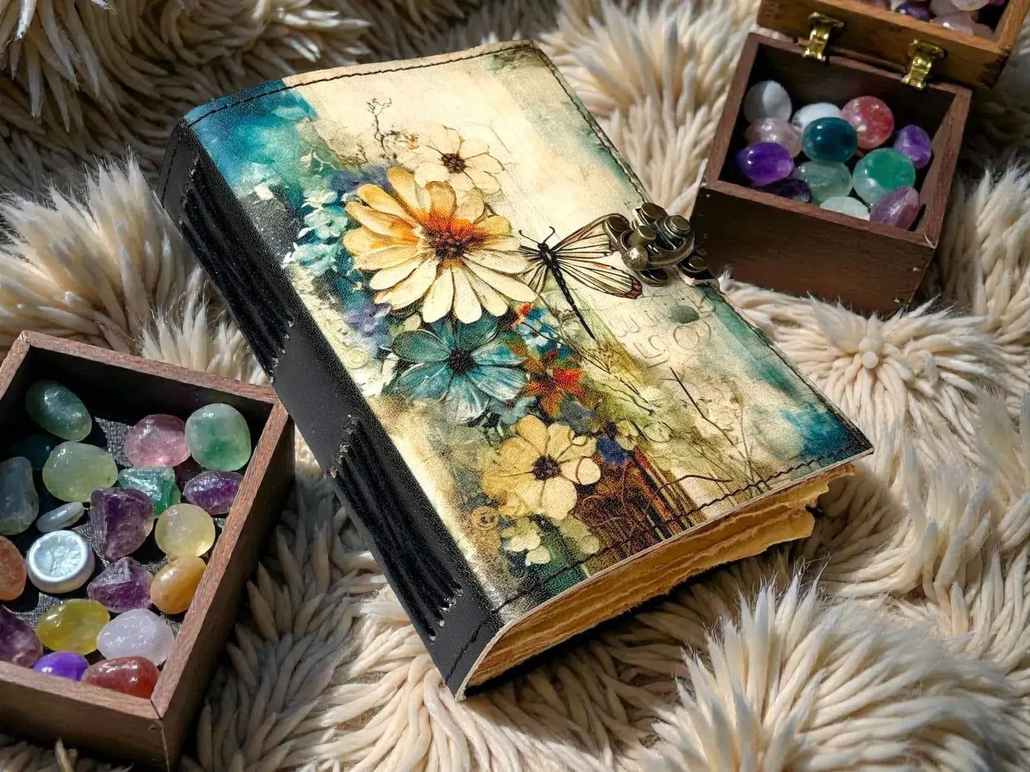 Celestial Floral Leather Journal | Handmade