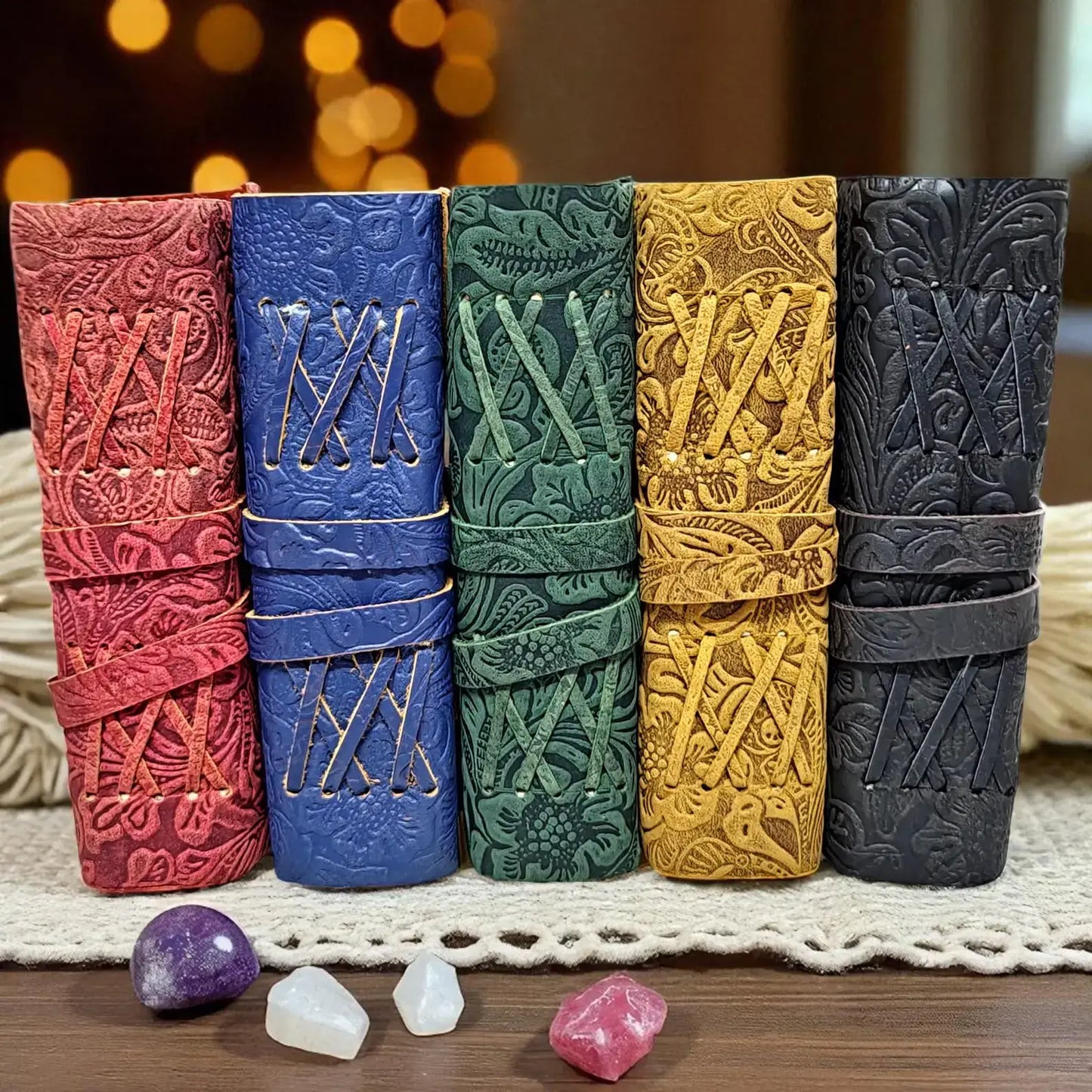 Embossed Leather Journal with Key | Deckle Edge Travel Book