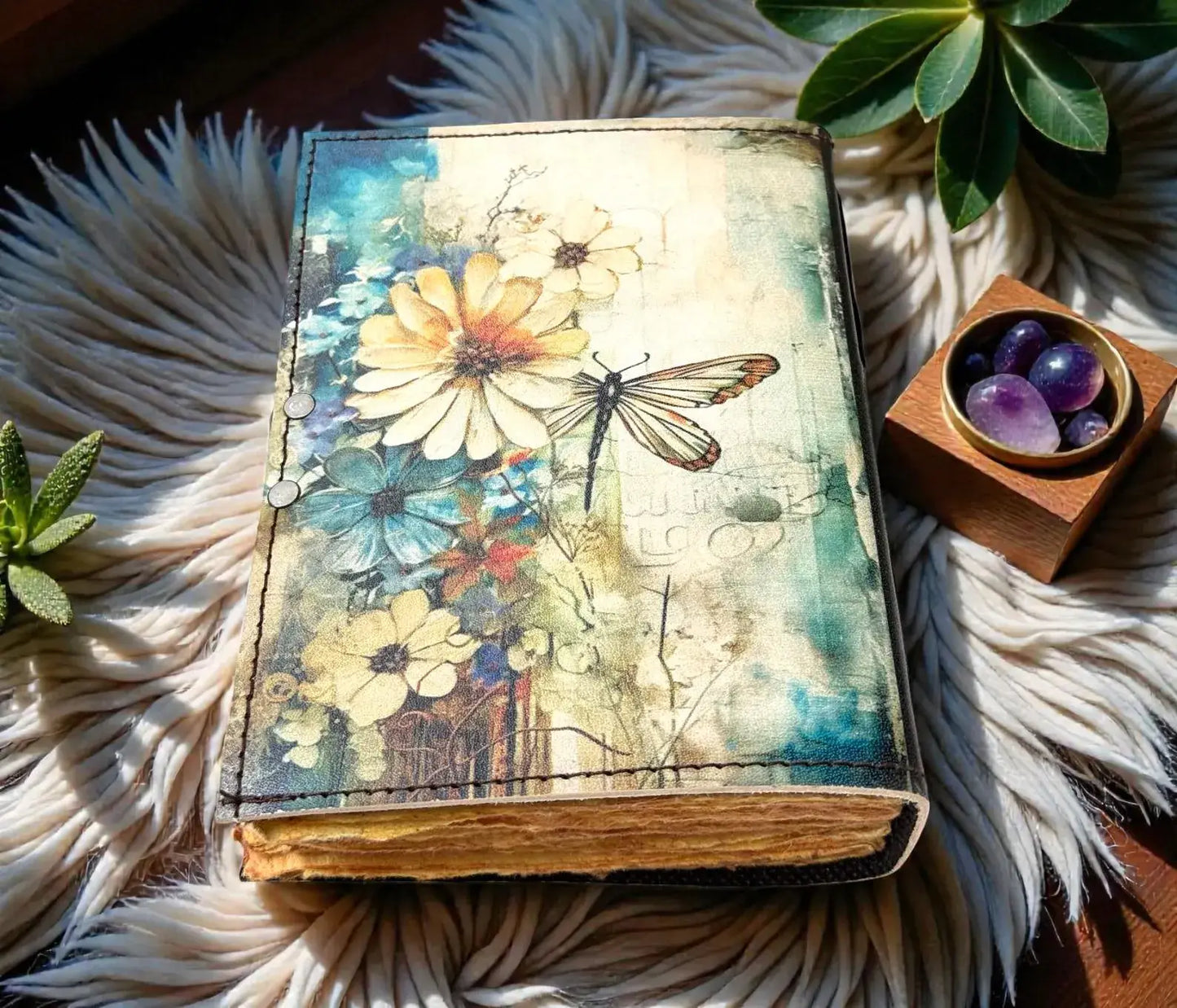 Celestial Floral Leather Journal | Handmade