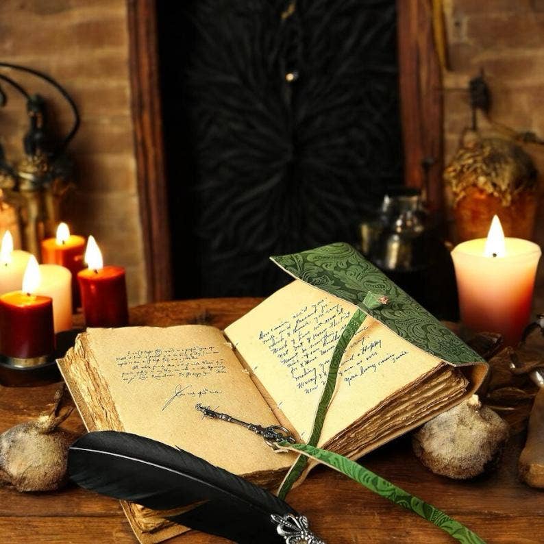 Green Floral journal Leather - Handmade Leather Bound