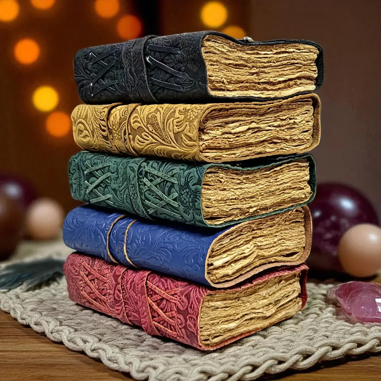 Embossed Leather Journal with Key | Deckle Edge Travel Book