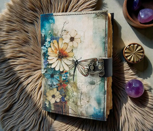 Celestial Floral Leather Journal | Handmade