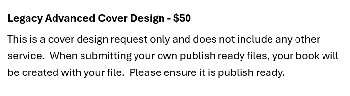 Legacy Family Book Publishing Package Options