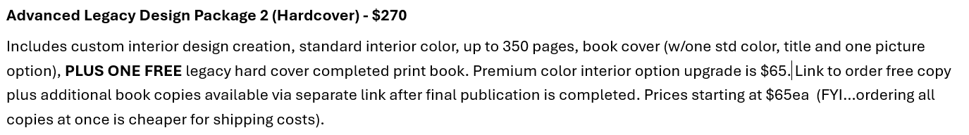 Legacy Family Book Publishing Package Options